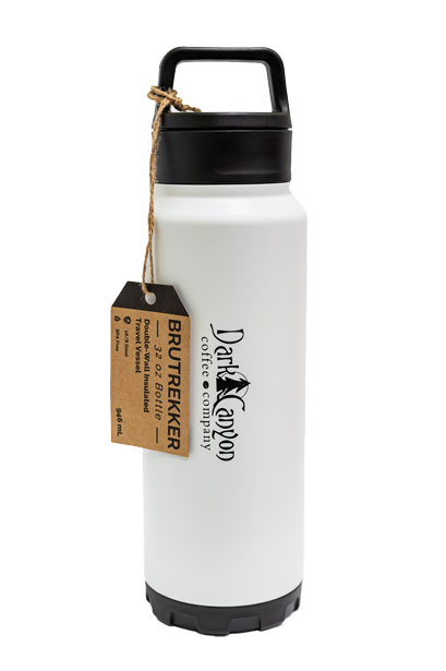 32 oz BruTrek White Water Bottle black dark canyon coffee logo