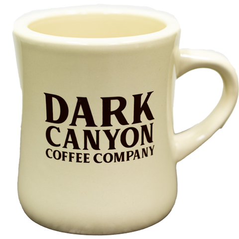 natural diner mug with dark canyon vertical stack logo in brown