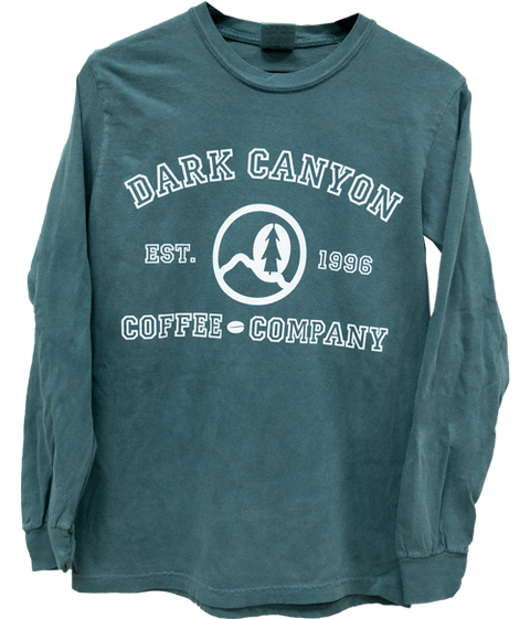 green dark canyon coffee company white logo university design long sleeve