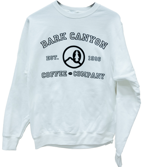 white dark canyon coffee company black logo university design crew neck