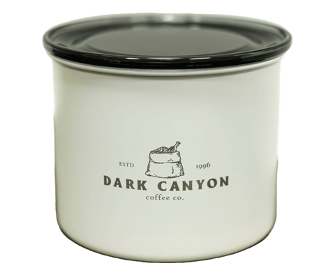 white half pound dark canyon airscape coffee container