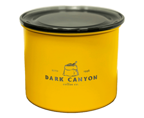 yellow half pound dark canyon airscape coffee container