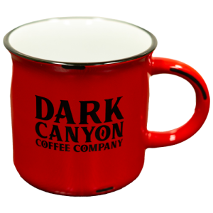 10 oz red ceramic dark canyon logo mug