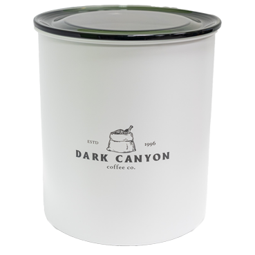 2 lb white stainless steel canister dark canyon coffee co engraved logo