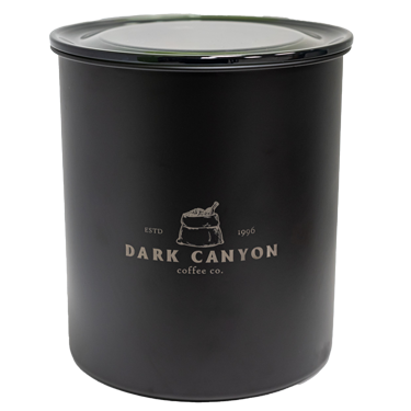2 lb black stainless steel canister dark canyon coffee co engraved logo