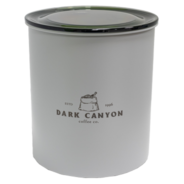 2 lb grey stainless steel canister dark canyon coffee co engraved logo