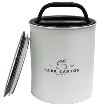 2 lb white stainless steel canister dark canyon coffee co engraved logo with lid