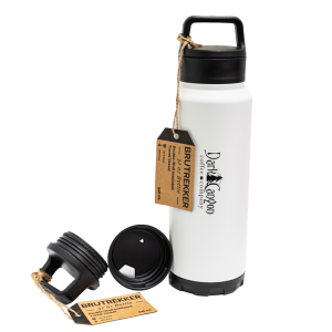 32 oz BruTrek White Water Bottle black dark canyon coffee logo with lids