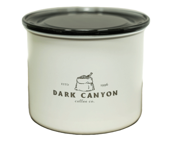 white half pound dark canyon airscape coffee container