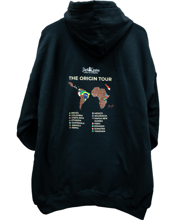 dark canyon coffee origin tour hoodie back black