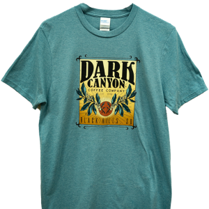 dark canyon coffee origin tour tshirt front teal