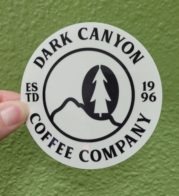 dark canyon coffee circle logo black 3 inch clear sticker glossy