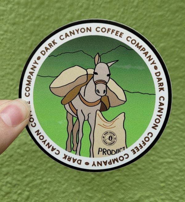 dark canyon coffee modern donkey circle sticker 3 inch glossy