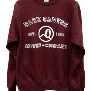 burgandy dark canyon coffee company white logo university design crew neck